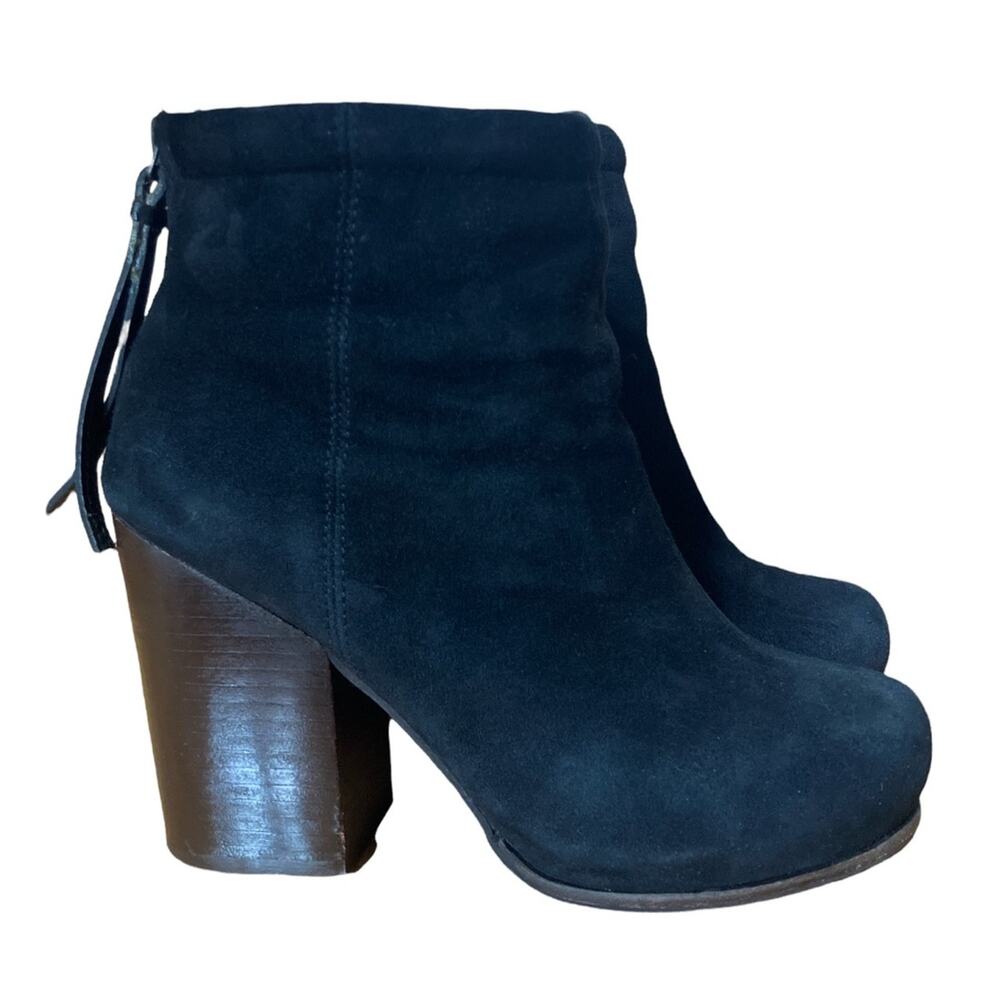 Jeffrey Campbell Rumble Black Suede Ankle Booties size US 8 Brown 4" Block Heel